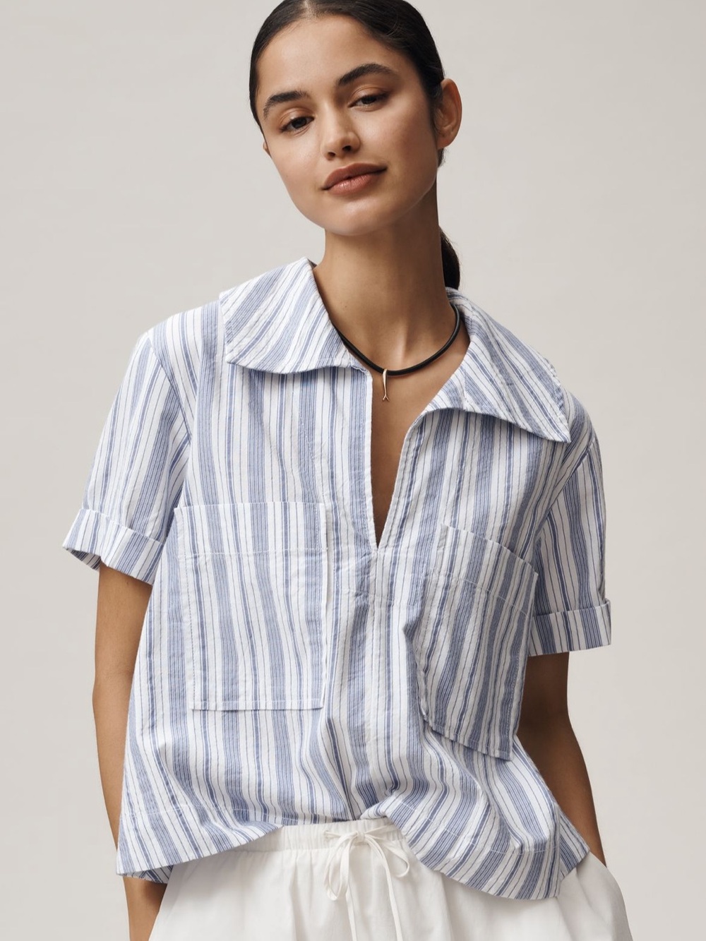 NWOT Maeve short sleeve swing button down top